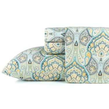 Imagem de Pointehaven 180 g/m² algodão escovado henna Paisley impresso flanela bolso profundo conjunto de lençóis 4 peças, casal