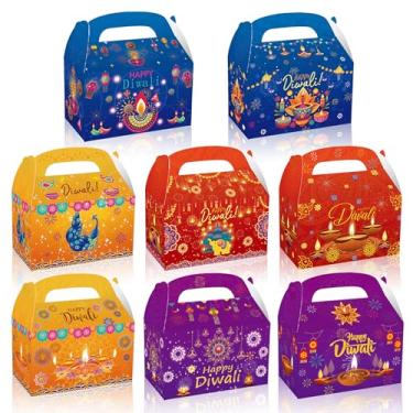 Imagem de KYMY Caixas de lembrancinhas de festa Happy Diwali, 12 peças de caixas de presente Deepavali Rangoli com alça, caixas de presente de papelão festival de luzes doces para decoração indiana Deepavali