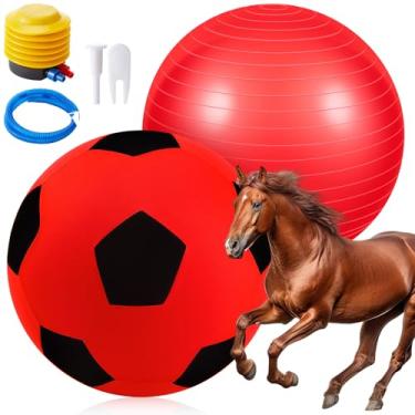 Imagem de Suilung Bola gigante de pastoreio de 76 cm com capa e bola anti-explosão. Assista ao videocassete para saber como inflar brinquedos de cavalo para brincar de entretenimento, bomba incluída (vermelho