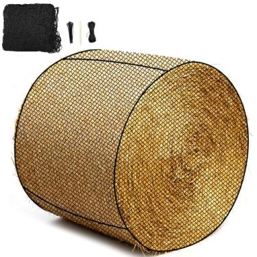 Imagem de Rede de feno redonda de 1,5 x 1,5 m - rede de feno de alimentação lenta grande para cavalos, cabras, gado, alimentador de fardos inteiros resistente e sem nós com furos de 4,3 cm serve para fardos