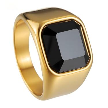 Imagem de Udolfly Anel masculino de aço inoxidável com sinete para homens e mulheres, prata/preto/dourado, anel de dedo quadrado, presente para pai e marido, 7, Metal, Zircônia cúbica