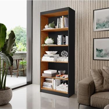 Imagem de Armário Multiuso e Estante Organizadora com Prateleiras para Livros – Design Moderno, Madeira MDF/MDP, Pintura UV, Portas com Armazenamento Oculto, 175x55x32cm (Preto Nature)