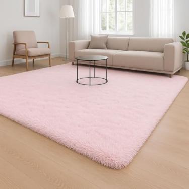 Imagem de Tapete Sala Quarto Felpudo Pelo Grande 2,00x1,40 Antiderrapante Emborrachado Decoração Peludo Closet Rosa