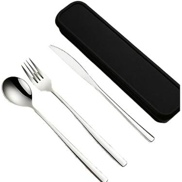 Imagem de Jogo de talheres 3 peças + Estojo, aço inox Garfo Faca Colher de Mesa Dourado(PRATA 444)