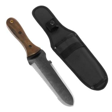 Imagem de Faca de jardim, faca de solo de aço inoxidável 304 com lâmina serrilhada direita, ferramenta ideal para jardinagem e paisagismo com bainha grossa e alça ergonômica para plantar, capinar e cortar
