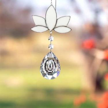 Imagem de Pendurados em vitrais de flor de lótus com cristais naturais, decoração de prisma grande para amantes de plantas, presentes de plantas para mulheres, avó, dia das mães, Natal