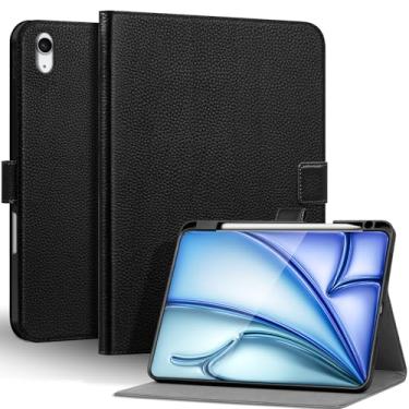 Imagem de Thryxop Capa de couro genuíno para iPad Air 11 polegadas M3 2025/M2 2024, 5ª/4ª geração 11 polegadas | com suporte para lápis e suporte ajustável, fecho magnético, capa automática para despertar