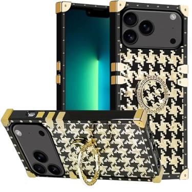 Imagem de DMaos Capa para iPhone Air com anel para mulheres, ouro lindo strass Bling Diamond Kickstand para iPhoneAir 6,5'' - Houndstooth