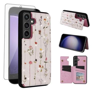 Imagem de Asuwish Capa de telefone para Samsung Galaxy S24 FE 5G carteira celular com protetor de tela de vidro temperado flor luxuosa porta-cartão de crédito suporte suporte S 24 EF AI S24FE 24S mulheres