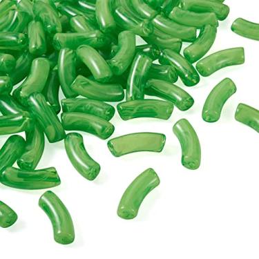 Imagem de Spritewelry 155 peças/500 g 3,5 mm contas de acrílico transparentes imitação de pedra preciosa curva contas de tubo superfície lisa espaçador solto contas verde limão para pulseira faça você mesmo