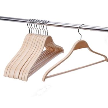Imagem de Sukkiri Homu Cabides de madeira elegantes com alças de borracha antiderrapantes, cabides para suéter que não colidem com os ombros, cabides leves, barra de 10 unidades, gancho giratório de 360° e
