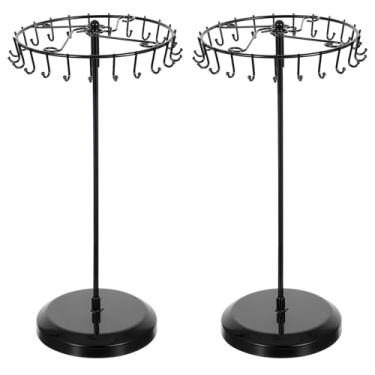 Imagem de JOUTYFOR 2 peças de suporte giratório de colar de metal organizador para pulseira, brinco, chaveiro, anel de exibição de joias, 35 cm com 23 ganchos (preto)