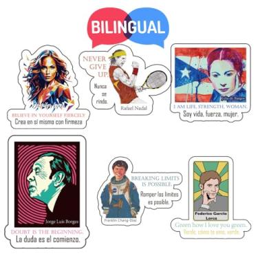 Imagem de 1step2dream Conjunto bilíngue de adesivos do mês da herança hispânica - citações motivacionais de 50 ícones latinos influentes para diários, estudantes e aprendizes de espanhol