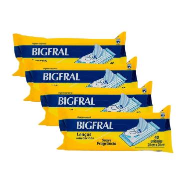 Imagem de Kit 4 Lenço Umedecido Bigfral Adulto 40 Unidades