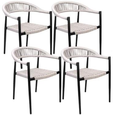 Imagem de Kit 04 Cadeiras Decorativas Área Gourmet Base Preto Corda Náutica Neva