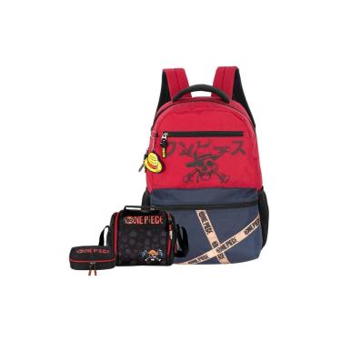 Imagem de Kit Mochila Costas + Lancheira + Estojo One Piece - Vermelho