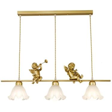 Imagem de Luminária pendente linear de ilha de cozinha com 3 luzes, anjo dourado, moderno de meados do século, vidro leitoso, luminária suspensa industrial, lustre de flores para mesa de jantar, bar,