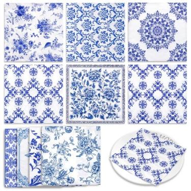 Imagem de 60 peças de guardanapos de decoupage de 10 estilos, guardanapos decorativos florais azuis variados, papel de coquetel descartável azul e branco chinês para chá de noiva e chá de bebê, festa de