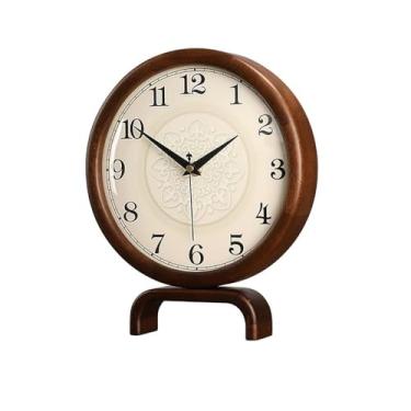 Imagem de Relógio de mesa vintage de madeira relógio de mesa sala de estar doméstico mudo quartzo relógio de mesa decoração relógio de mesa