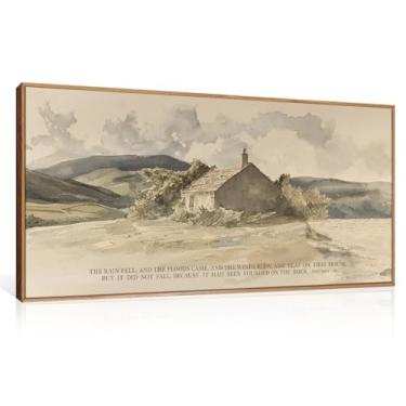 Imagem de FWIEXA Conjunto de arte de parede em tela emoldurada com versículo da Bíblia cristã, decoração de parede de Jesus, casas de montanha, arte vintage de Páscoa, citações inspiradoras para oração, quarto