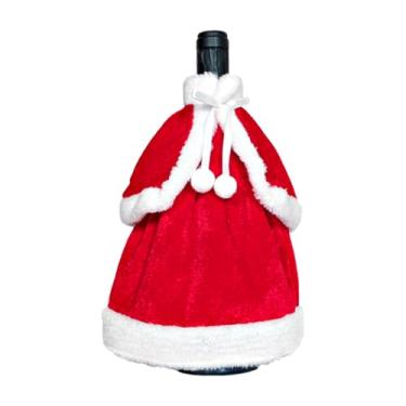 Imagem de Capa de garrafa de vinho de Natal, vestido vermelho e branco, decoração de garrafa de vinho, vestido de Natal, champanhe, decoração para Natal, Ano Novo, acessórios de mesa