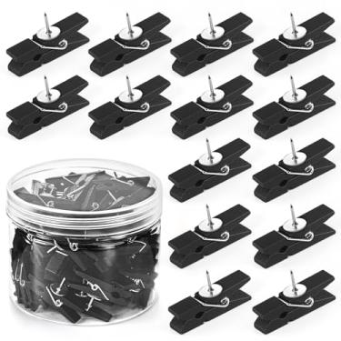 Imagem de GOOLADA 50 pinos de pressão com clipes de madeira, tachas pretas para polegar, prendedor de roupa bonito decorativo para quadro de avisos, quadro de cortiça, parede de fotos, sala de aula, escritório