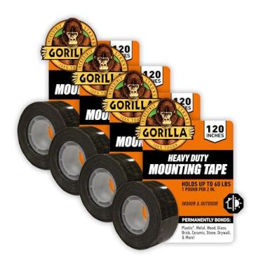 Imagem de Gorilla Fita de montagem dupla face extralonga resistente, 2,5 cm x 304,8 cm, preta, (pacote com 4)