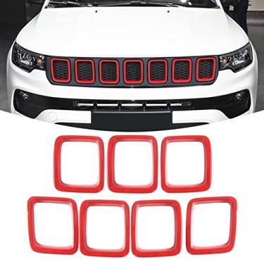 Imagem de JeCar Grille Inserts ABS Front Grill Cover Exterior Accessories for Jeep Compass MP 2017-2020, Red