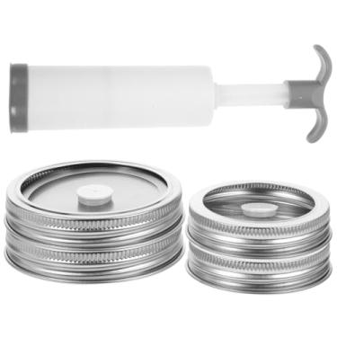 Imagem de MAGICLULU Kit selador de frascos a vácuo 304 tampas de aço inoxidável bomba de vácuo manual para frascos de boca regular e larga solução de armazenamento de alimentos para preservação de frescor