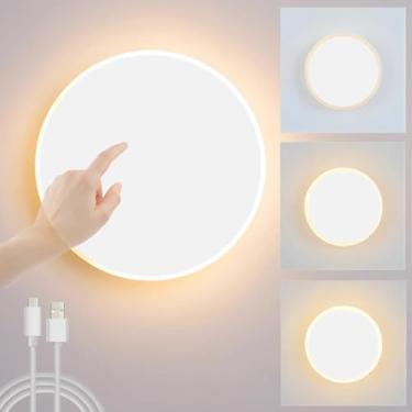 Imagem de Luminária de parede LED Luminária de parede recarregável USB Luminária de parede com interruptor de controle de toque Iluminação de parede Luz de teto operada por bateria para quarto Sala de