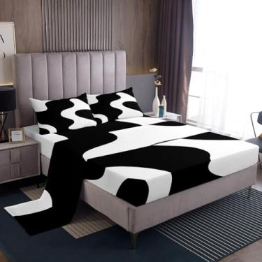 Imagem de Erosebridal Jogo de lençol Queen abstrato branco e preto, geométrico, geométrico, geométrico, arte moderna, simples, estética, moderno, lençol de cima