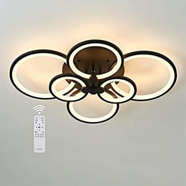 Imagem de Luminária de teto LED 89W, lustre de 8 anéis 3000-6000K regulável com controle remoto, luminária de teto moderna e criativa em acrílico para quarto, sala de estar, escritório e estudo, branc