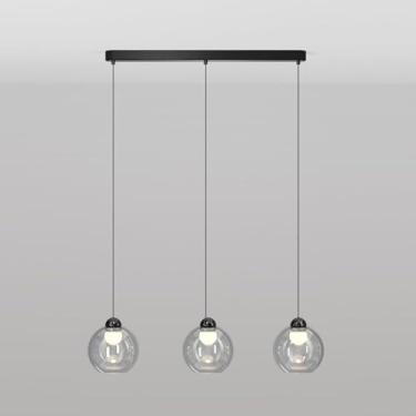 Imagem de Lustre de vidro LED preto transparente globo de vidro abajur pendente luz ajustável altura luz suspensa para ilha de cozinha sala de estar quarto cabeceira sala de jantar corredor luminária