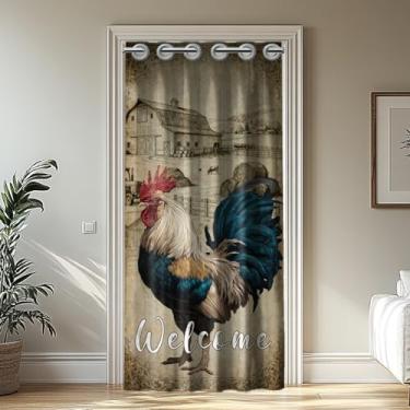 Imagem de CHGCRAFT Cortina de porta de galinha vintage para porta de entrada, cortina divisória de quarto com anéis de plástico, cortinas dobráveis para porta de armário, quarto, sala de estar, 99 x 199 cm