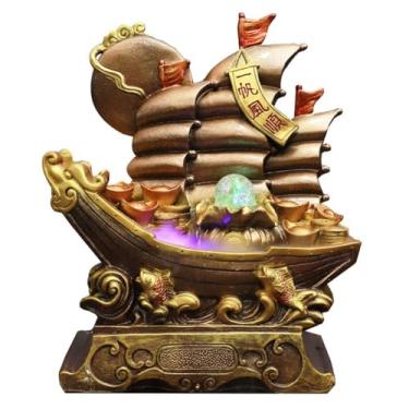 Imagem de XFNVXC Fonte decorativa interna de mesa de resina barco à vela grande ornamento artesanato fonte de água de mesa decoração de casa fonte de jardim ornamental casa