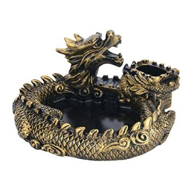 Imagem de Cinzeiro de cigarro à prova de vento, cinzeiro de mesa, à prova de vento, para uso interno ou externo, cinzeiro de dragão de resina clássica para decoração de escritório em casa, mesa, suporte de