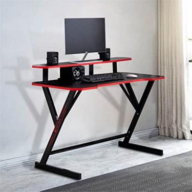 Imagem de Mesa para computador portátil, estilo moderno, mesa de computador com prateleira de 2 níveis, mesa para jogos, mesa de escrita para escritório, sala de estar