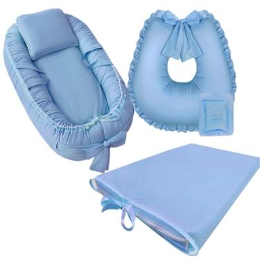 Imagem de Conjunto PráTico: Almofada De AmamentaçãO, Redutor E Trocador | Inclui Capa PláStica ImpermeáVel Para FáCil Limpeza E Higiene | Kit 3 Em 1(AZUL)