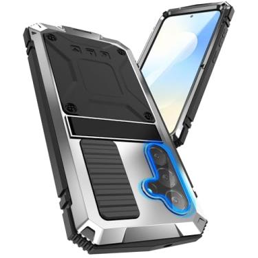 Imagem de Capa de telefone resistente de metal compatível com Samsung Galaxy S25 FE com suporte, lente de vidro gorila integrada, proteção para câmera, resistente, militar, durável, à prova de poeira, capa de