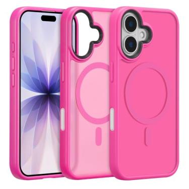 Imagem de ZTOFERA Capa magnética para iPhone 16, compatível com Magsafe, proteção de câmera elevada + botão de controle de câmera AI, capa traseira fosca translúcida com impressão digital (magenta)