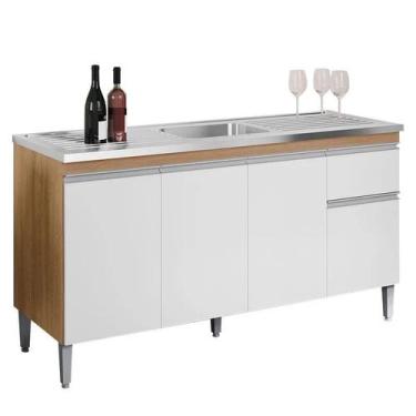 Imagem de Balcão Gabinete de Pia Tatiane 150cm Amêndoa/Branco S/Tampo - AJL Móve