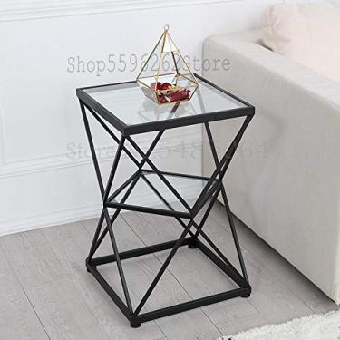 Imagem de Mesa lateral de café, mesa de centro nórdica de ferro forjado de duas camadas dourada simples sala de estar varanda sofá mesa de canto rack mesa de cabeceira móveis pequenos (cor: Sparks Fy 1)