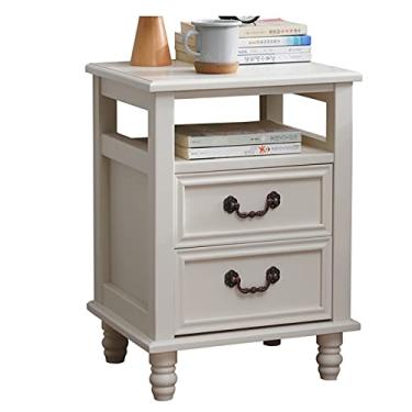 Imagem de Mesa de cabeceira com 2 gavetas, mesa de cabeceira de madeira, armário de armazenamento com alça retrô, estilo meados do século, para quarto, sala de estar, 34,8 cm C x 32,6 cm L x 55 cm A, mesas de