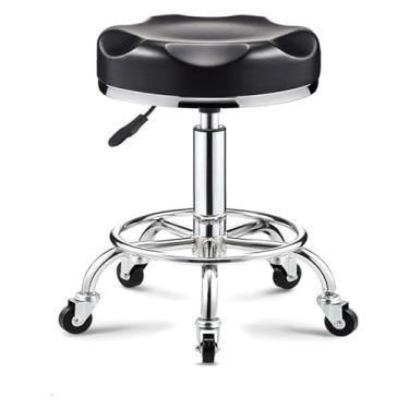 Imagem de WYUYIWH Banqueta giratória giratória redonda com rodas e anel de pé, banco de couro ajustável em altura ajustável, dourado