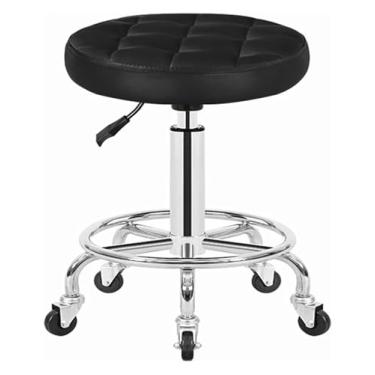 Imagem de WYUYIWH Banqueta giratória com rodas e apoio para os pés, banco giratório com rodinhas e apoio para os pés, cadeira com rodinhas de couro ajustável em altura para balcão de loja, salão, ajustável