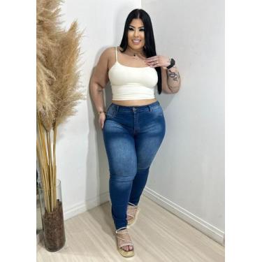 Imagem de Calça Jeans Feminina Plus Siza Skinny, Azul medio mescla, 54