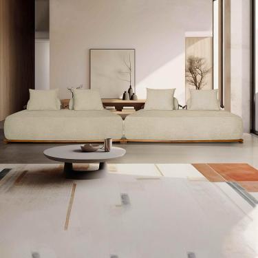 Imagem de Sofá Modulado 5 Lugares com Almofadas Soltas Pés Madeira Maciça 320cm Homer Bouclê Bege G63 - Gran Belo