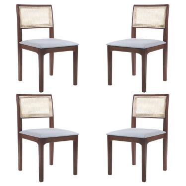 Imagem de Kit 04 Cadeiras Sala de Jantar Madeira Maciça Nivea Tela Rattan Sextavano Linho Cinza/Amêndoa G55 - Gran Belo