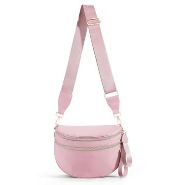Imagem de hibear Bolsa tiracolo feminina de cor pura, bolsa transversal espaçosa de nylon, pochete grande e despojada, rosa, Despojado