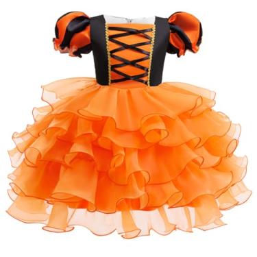 Imagem de Wrsaqxuz Fantasia de Natal para meninas, vestido de princesa, cosplay, cosplay, festa de formatura, Laranja, 9-10 Anos
